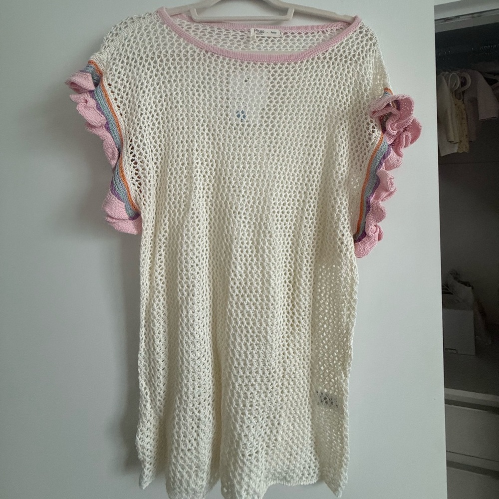 Pitusa Cream Knit coverup with Pink Accents